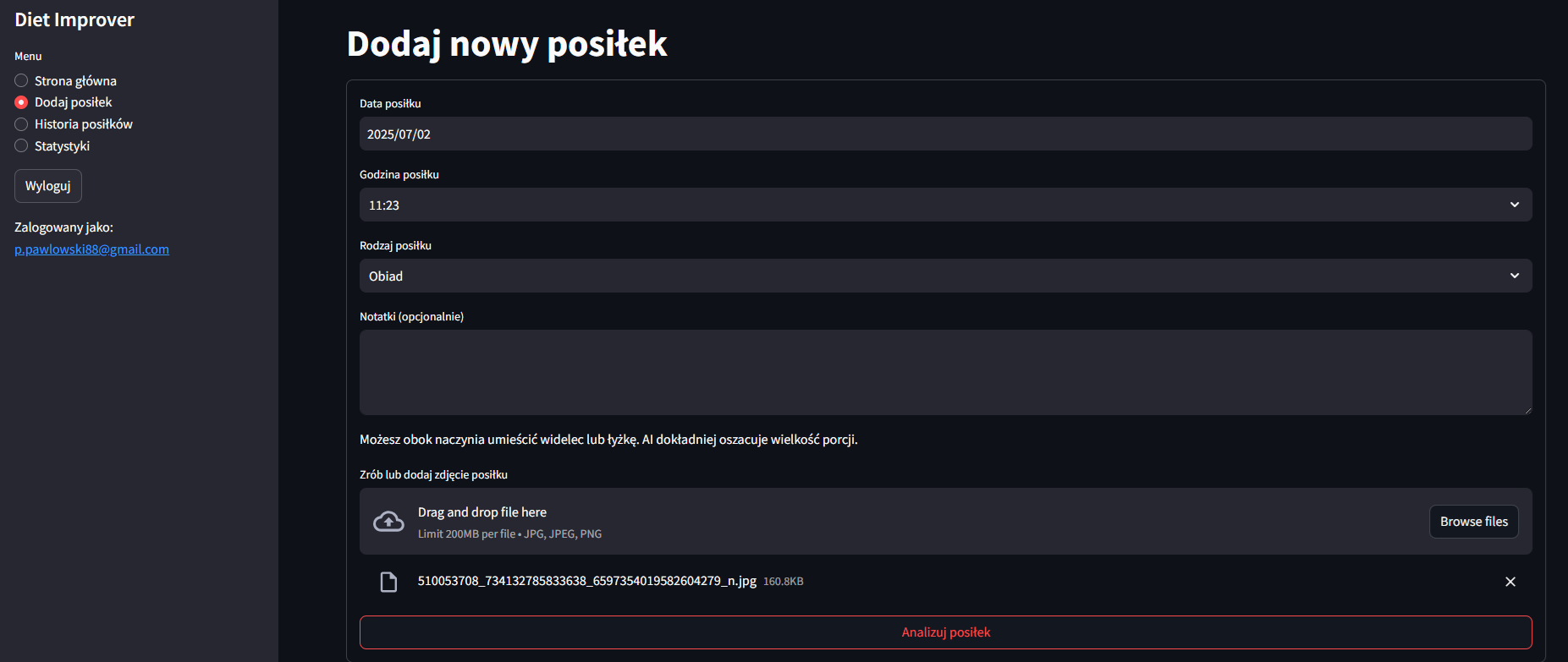 Interfejs główny aplikacji